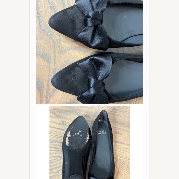 Stuart Weitzman Black Suede Bow Tie Point Flats - Picture 2 of 5